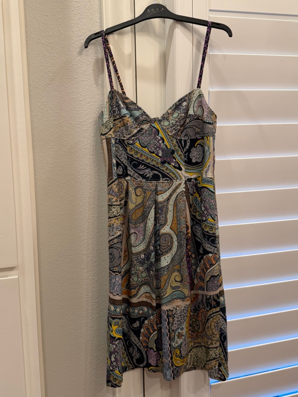 Etro Paisley Midi Dress in Navy, Yellow, Purple. Size 44. Fits US 6. Stretchy
